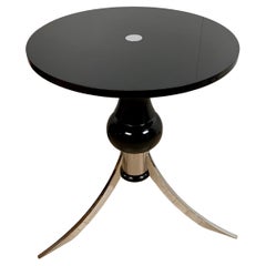 Art Deco Side Table, Black Lacquer and Chrome, France, circa 1930