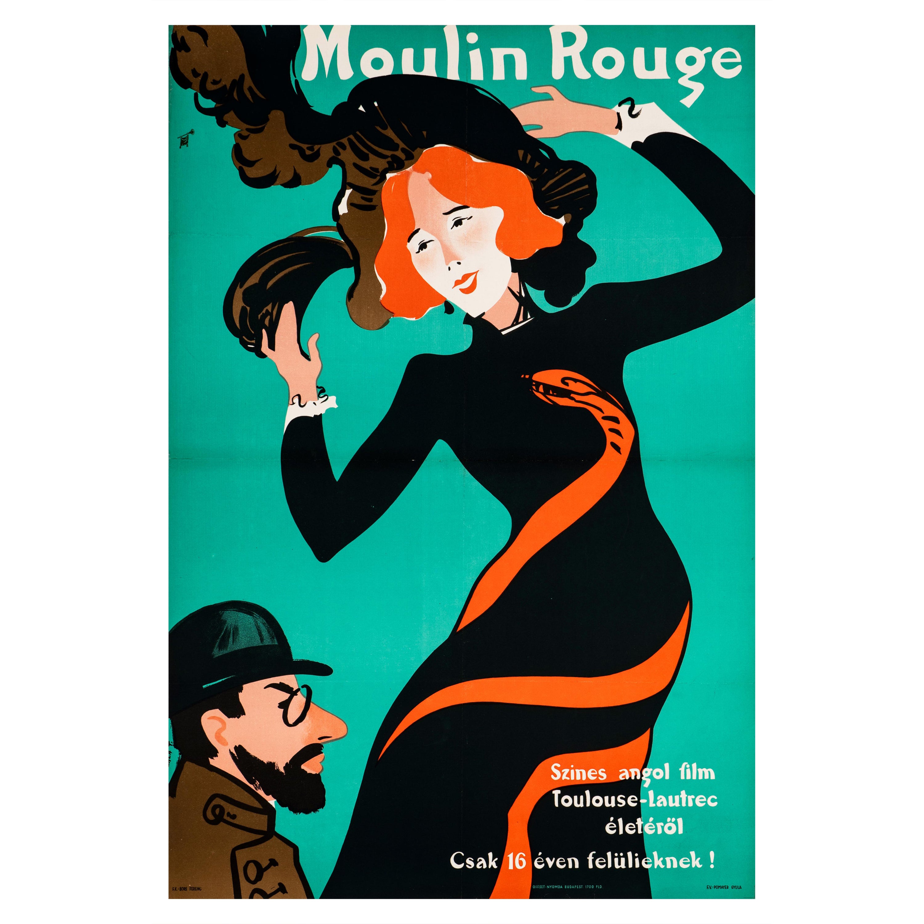 'Moulin Rouge' Original Vintage Movie Poster by Tibor Zala, Hungarian, 1957
