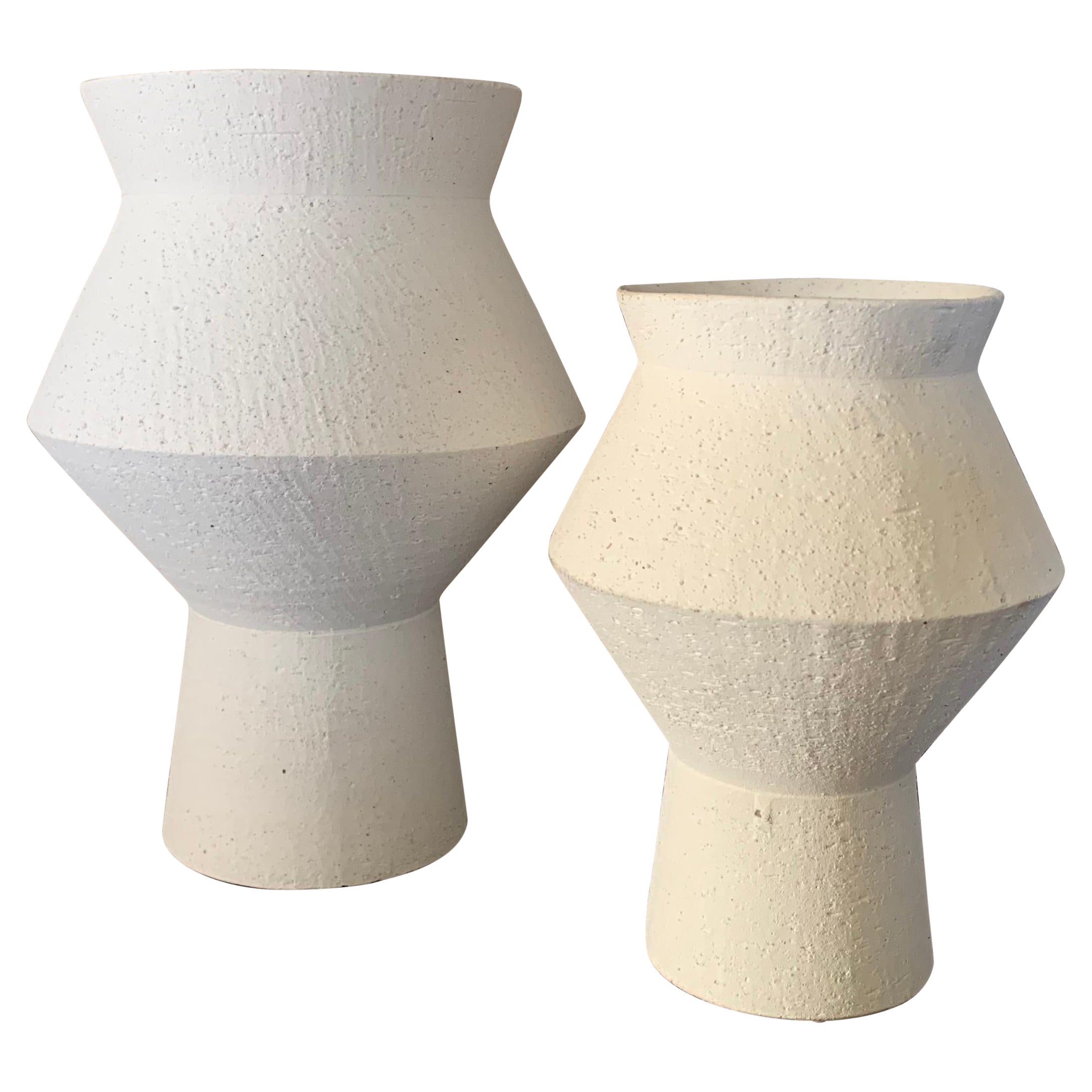 Set of 2 Contemporary Geometric Ceramic Vases For Sale