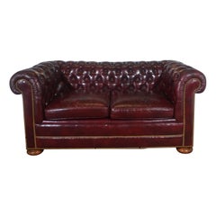 Retro Chesterfield Style Leather Loveseat by Hickory
