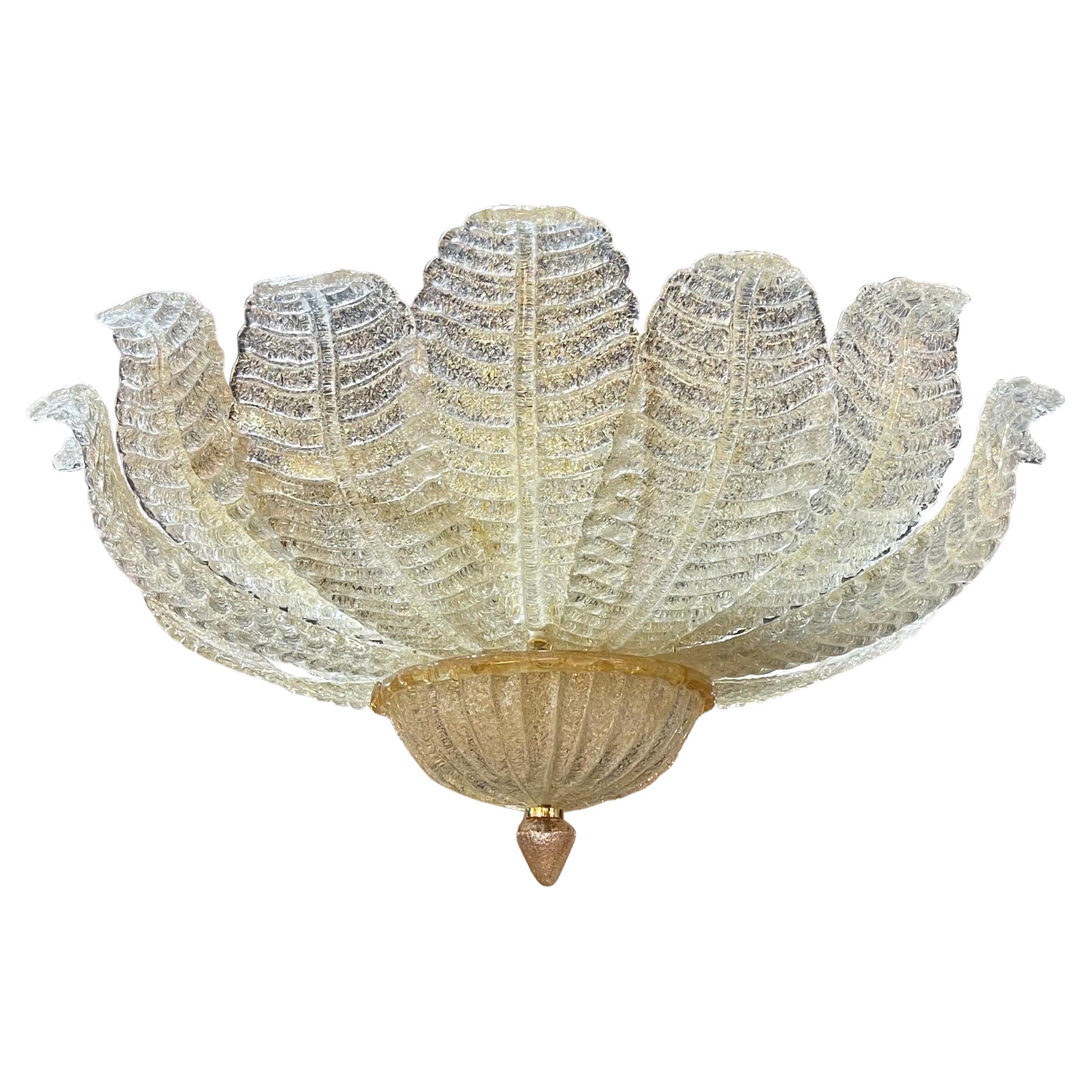 Modern Murano Gold Crusted Flush Mount Chandelier For Sale