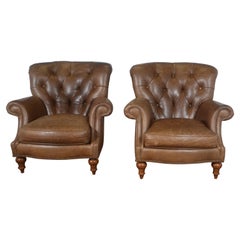 English Style Leather Club Chairs Set of 2