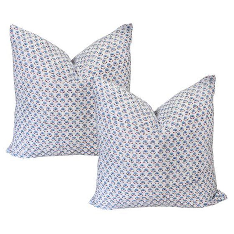 Blue Schumacher Chinoiserie Chinz Pyne Hollyhock Large Down Filled