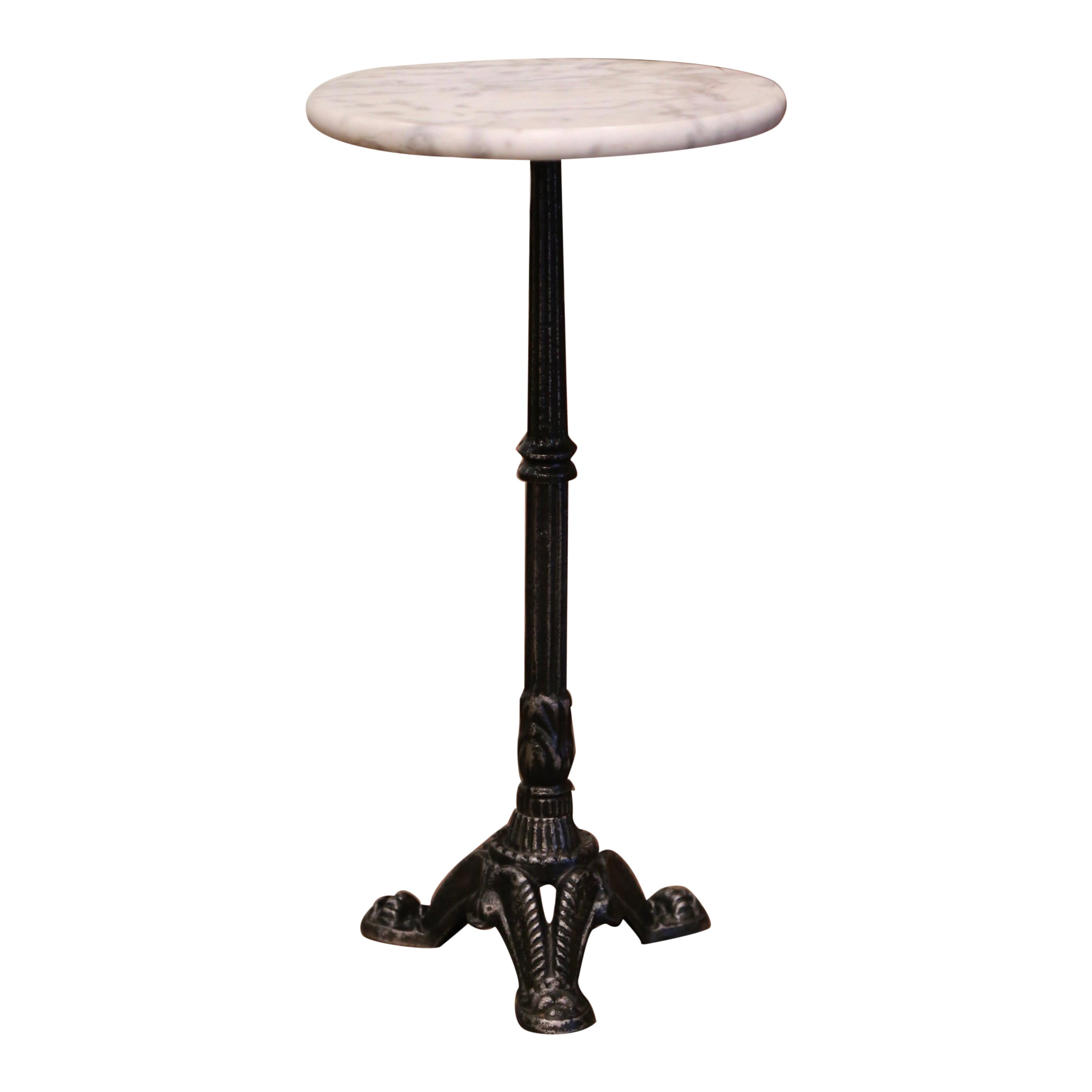 Early 20th Century French Polished Iron Martini Pedestal Table with Marble Top