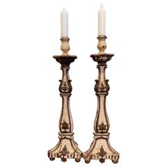 Pair of 19th Century Italian Carved Two-Tone Painted Candlesticks