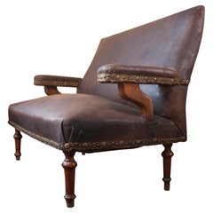 Circa 1880 French Oak & Leather Hall Settle Sofa