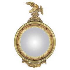 Antique 19th-C. American Federal Style Giltwood Convex Mirror with Perched Eagle