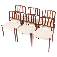 Six Moller 83 Side Chair in Rosewood & Kvadrat Oatmeal Wool