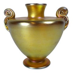 Louis Comfort Tiffany Favrile Art Glass Vase with Two Handles, LCT circa 1915