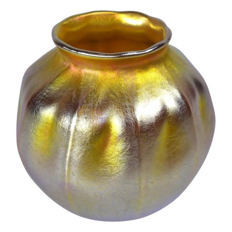 Louis Comfort Tiffany Favrile Art Glass Melon Cabinet Vase, LCT, circa 1919