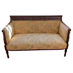 French Empire Style Mahogany Upholstered Settee Antique Sofa