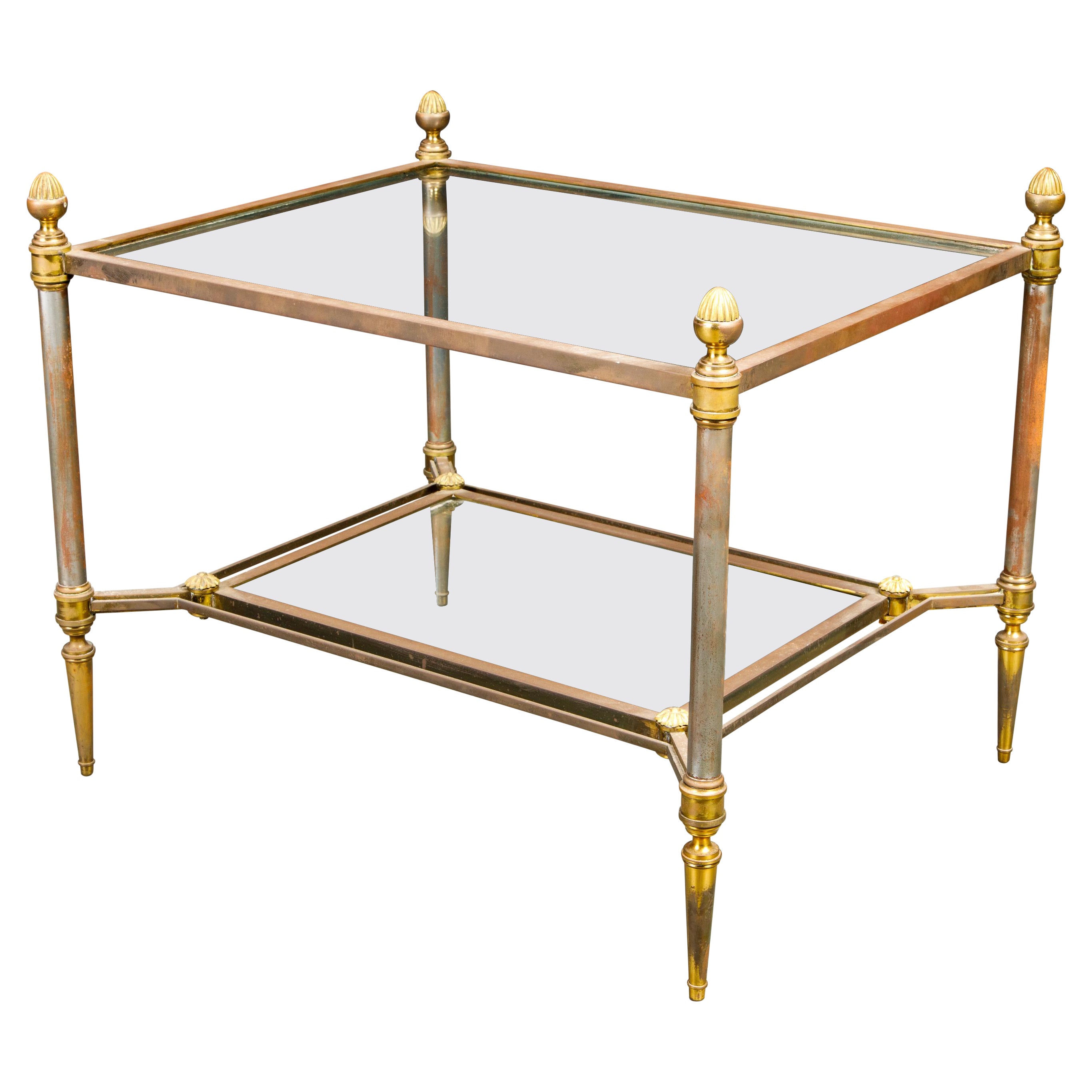 Maison Jansen Attributed Brass, Steel and Glass Tiered Side Table, circa 1960  For Sale