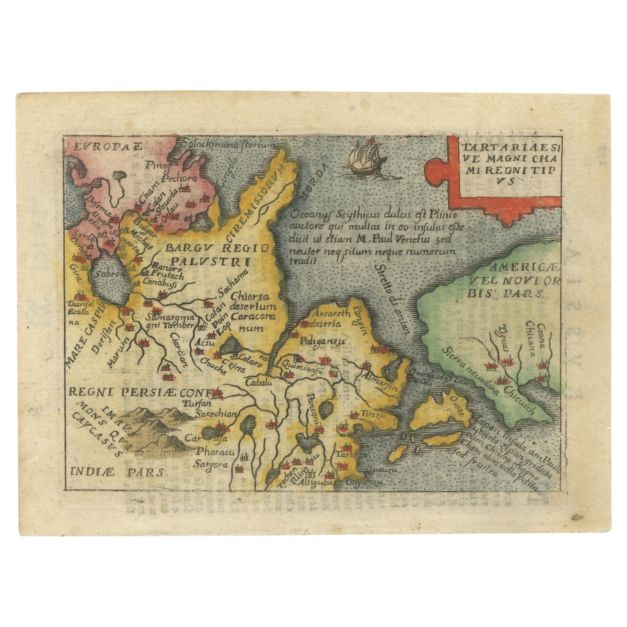 Rare Miniature Map of Tartary, California and Japan, ca. 1655