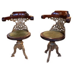 Pair of 19th Century English Mahogany Chairs w/ Velvet Upholstered Seats