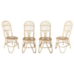 Set of Four 1970s Spanish Woven Bamboo Crema Chairs