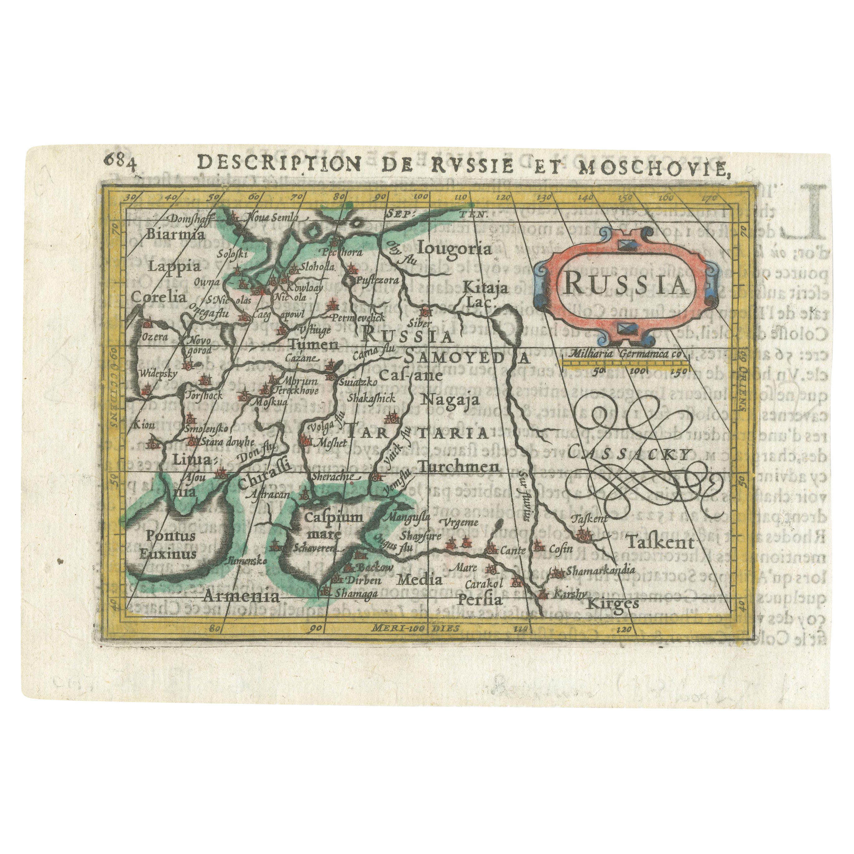 Early 17th Century Dutch Miniature Antique Map of The Russian Empire, 1616