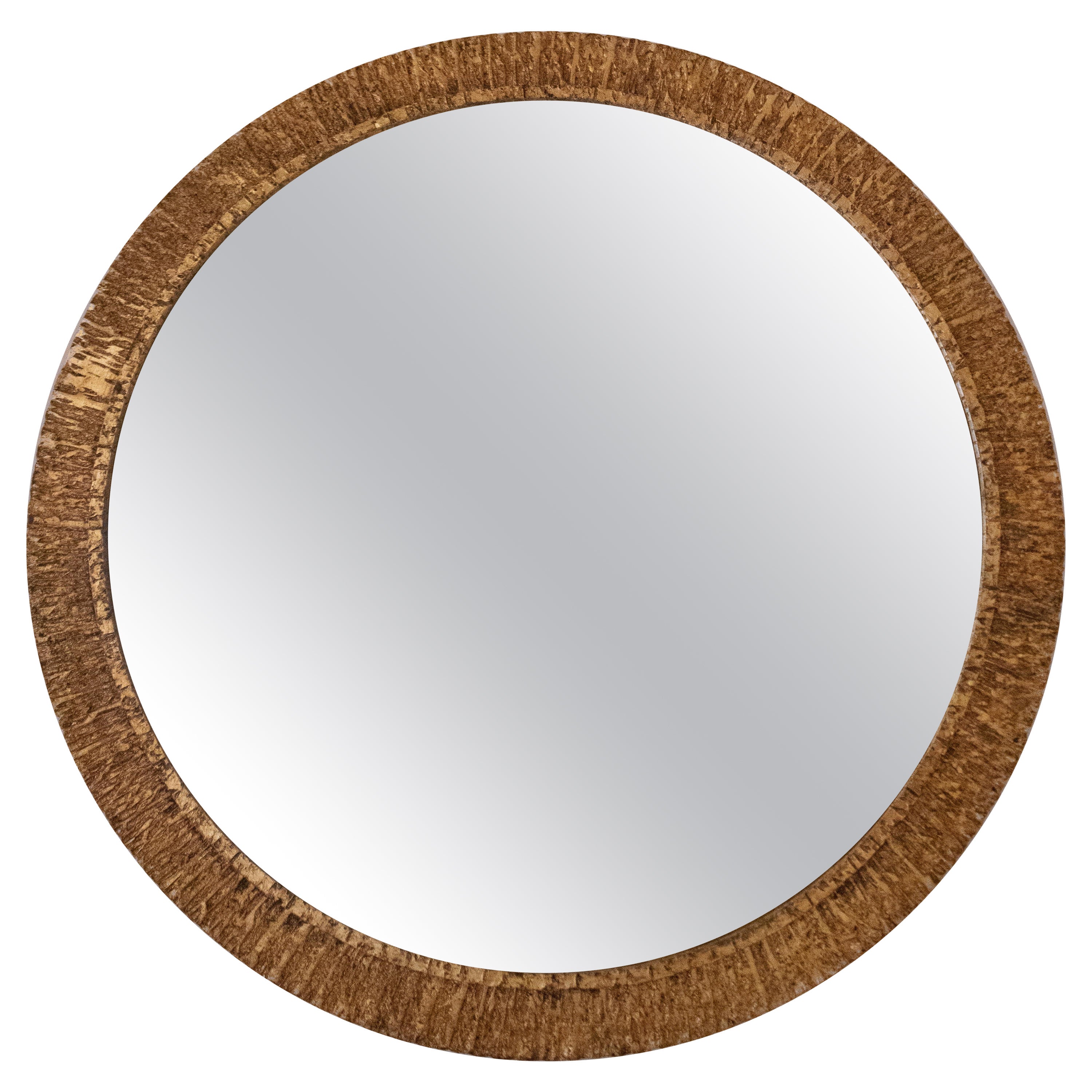 1970s Spanish Gilt Iron Frame Round Wall Mirror