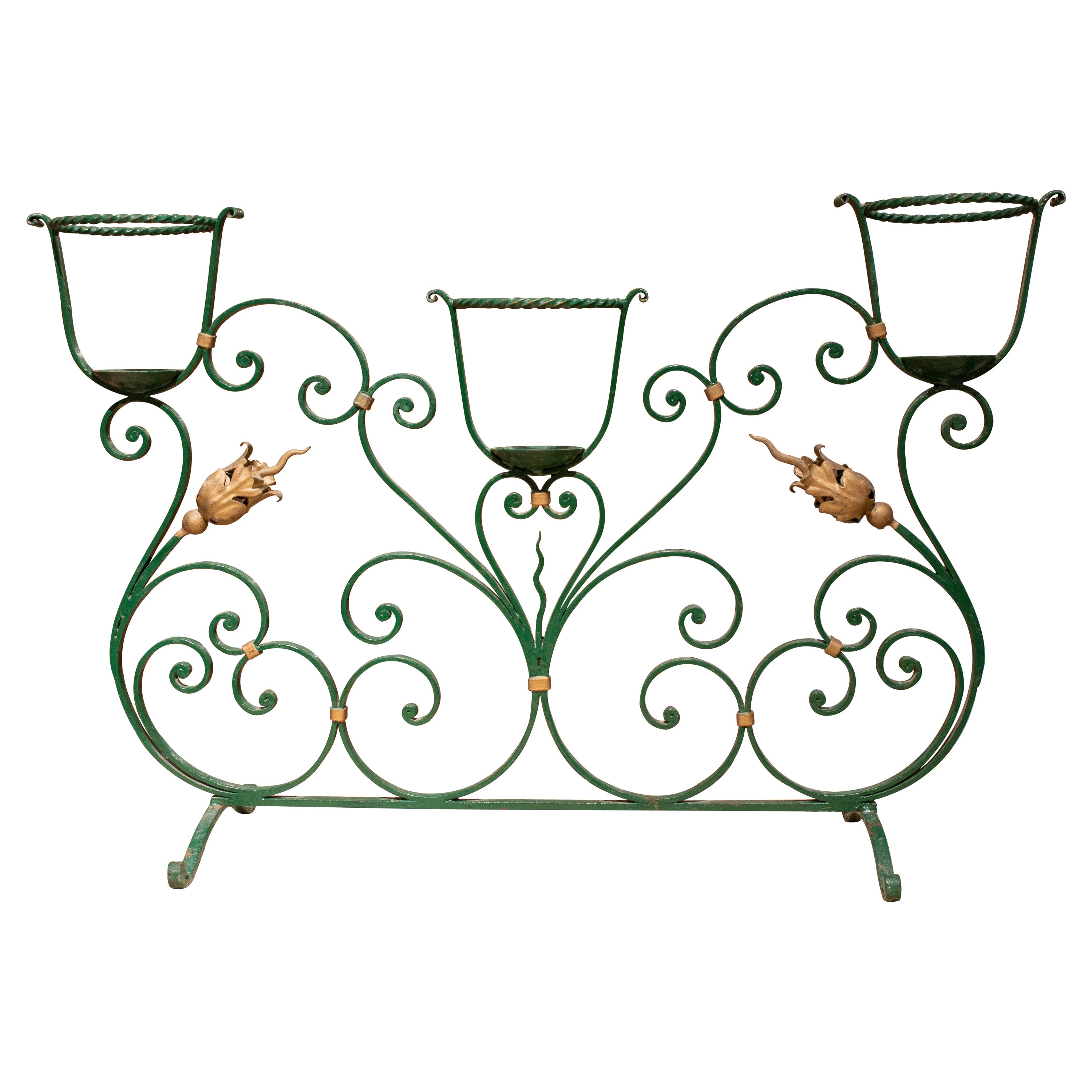 1970s Spanish Green Wrought Iron Garden Planter Stand