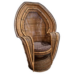 Vintage 1970s Spanish Woven 2-Tone Wicker “Emmanuelle” Peacock Chair