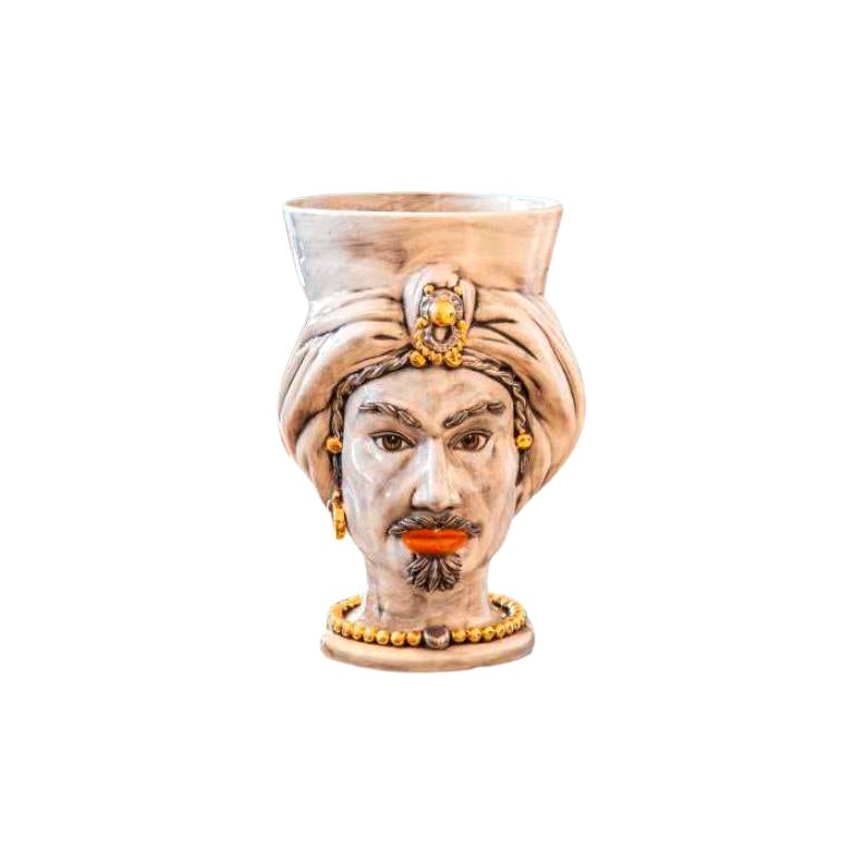 Venere V26, Man's Moorish Head, Vase without crown, Handmade in Sicily, Size S For Sale