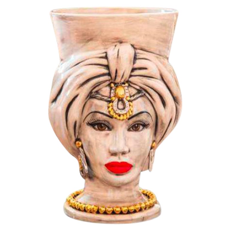 Venere V26, Woman's Moorish Head, Vase Without Crown, Handmade in Sicily, Size S For Sale