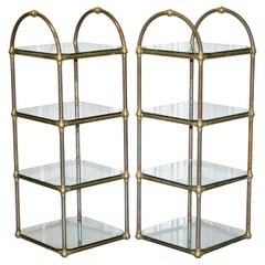 Pair of Bronze Liberty of London Etagere Retail Shop Display Racks Glass Shelves
