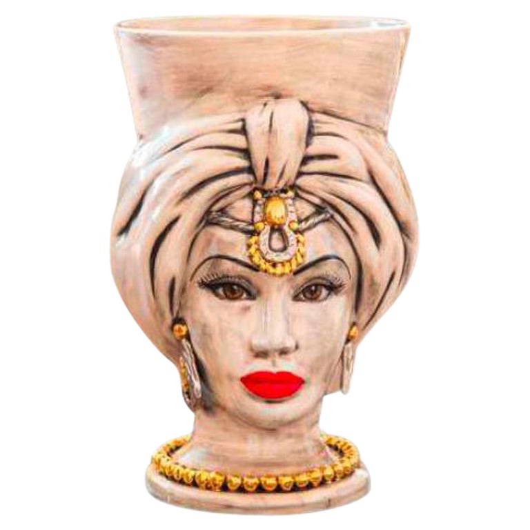 Venere V26, Woman's Moorish Head, Vase without Crown, Handmade in Sicily, Size M For Sale