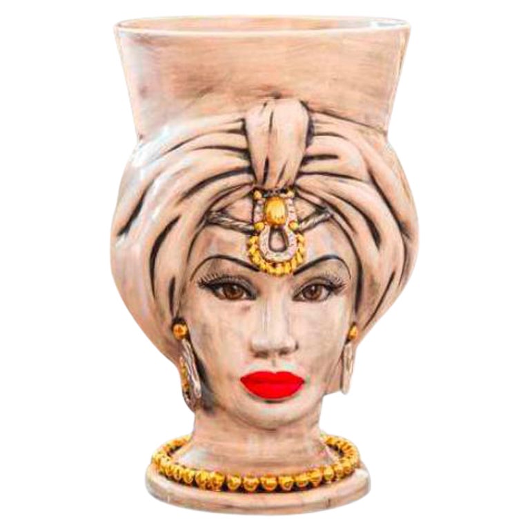 Venere V26, Woman's Moorish Head, Vase Without Crown, Handmade in Sicily, Size L For Sale