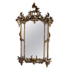 Antique French Carved Wood Gold Gilt Frame Wall Mantel Mirror Rococo Louis XV