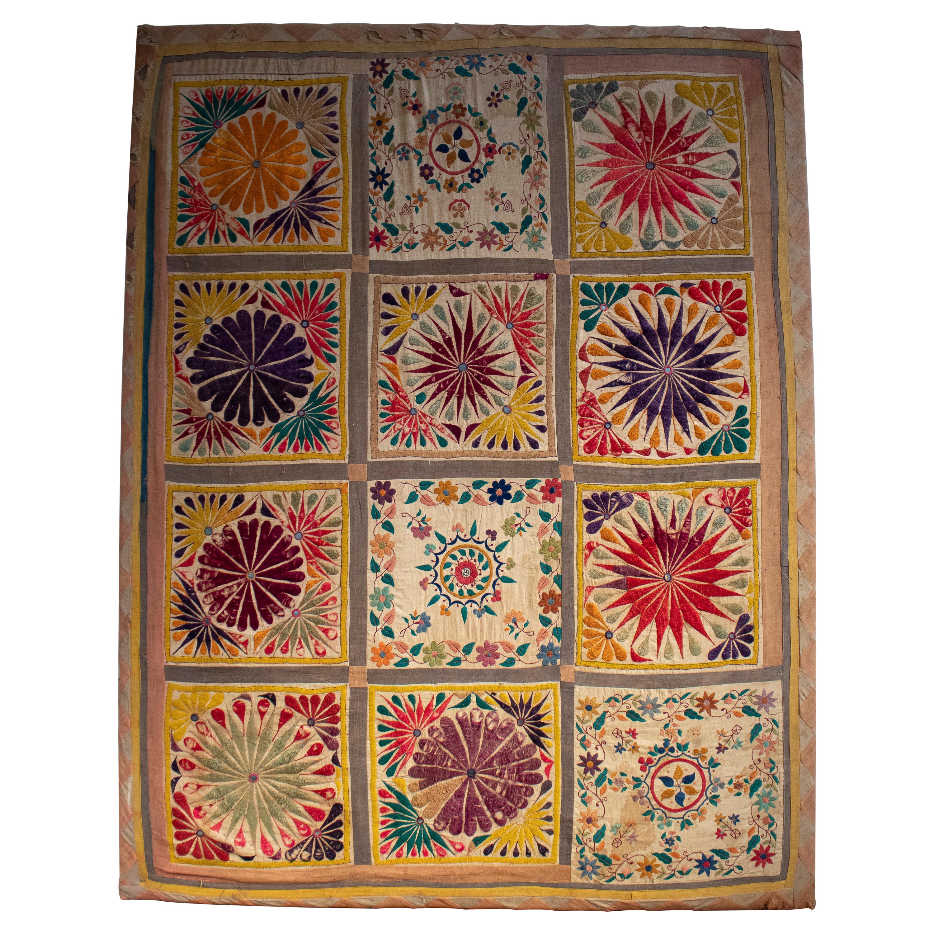 1950s Indian Hand Woven Tapestry Quilt