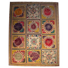 Vintage 1950s Indian Hand Woven Tapestry Quilt
