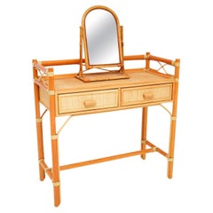 1970's Vintage Bamboo Rattan Dressing Table & Mirror