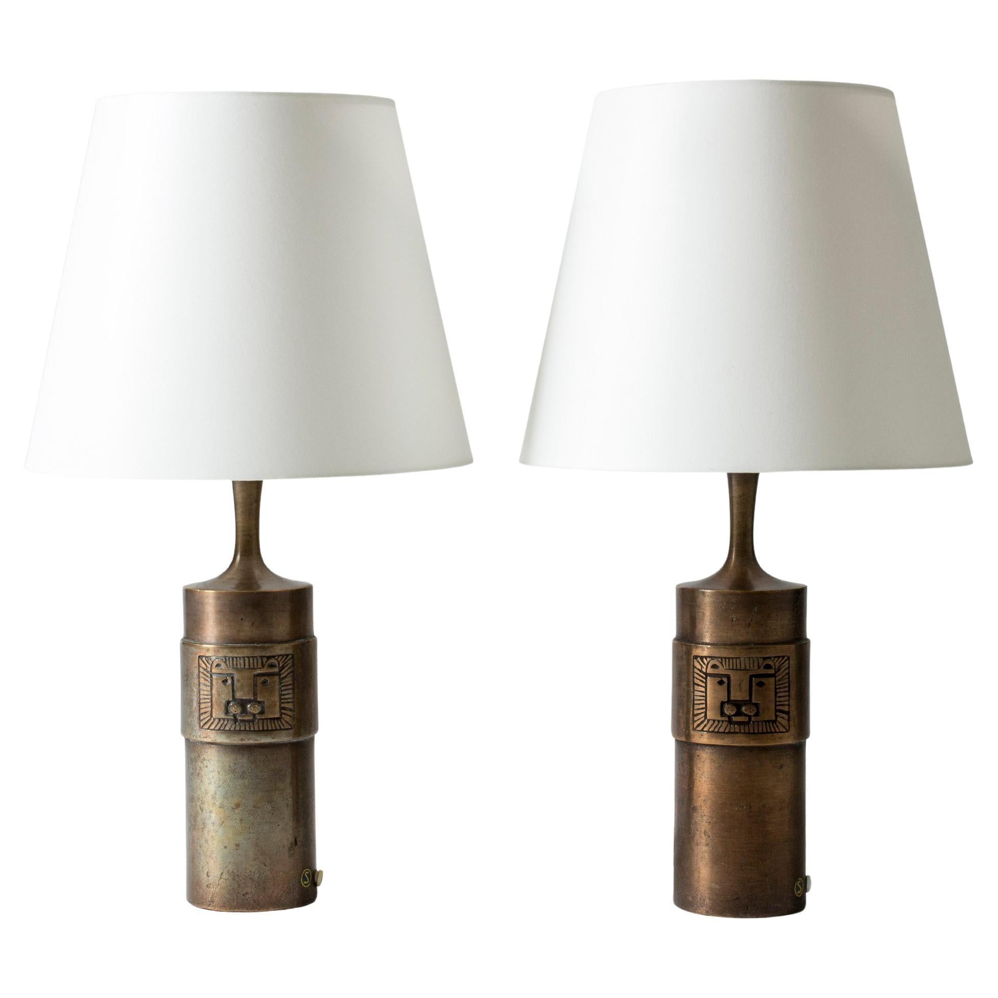 Pair of Bronze Table Lamps by Stig Blomberg, Sweden, 1960s