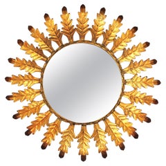 Spanish Sunburst Mirror in Gilt Metal, 1960s