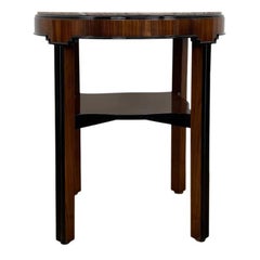Art Deco Side Table with Walnut Veneer Stained in Rosewood and Marble Top German