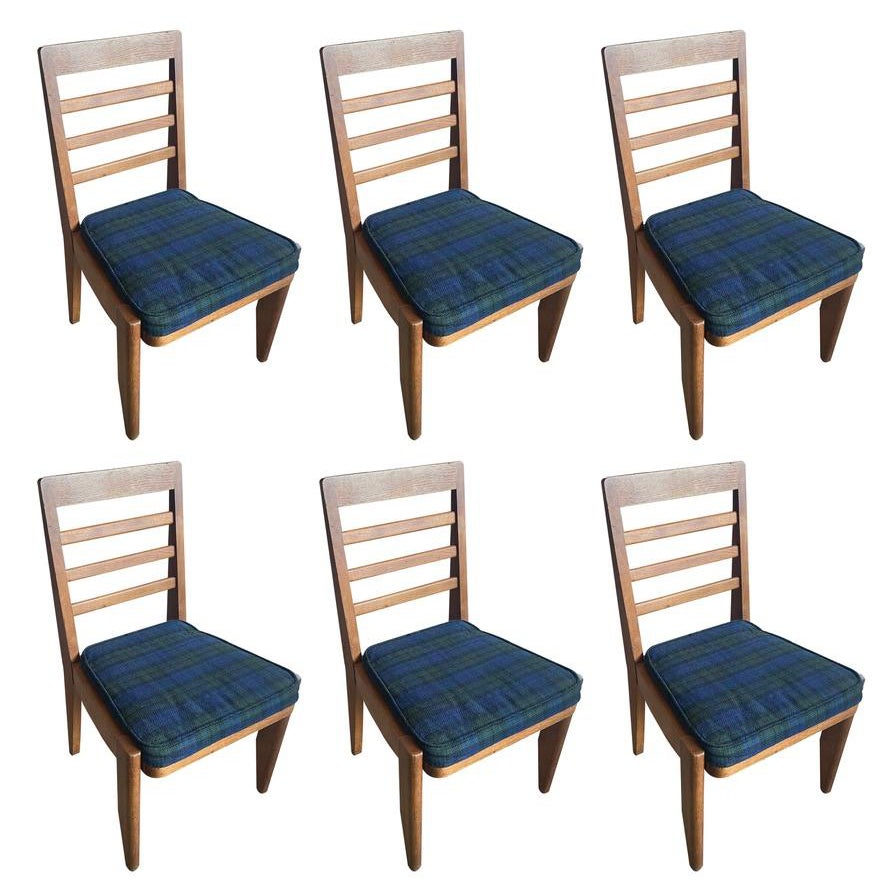 Set of 6 Oak Dining Chairs by Guillerme & Chambron, France, 1950's