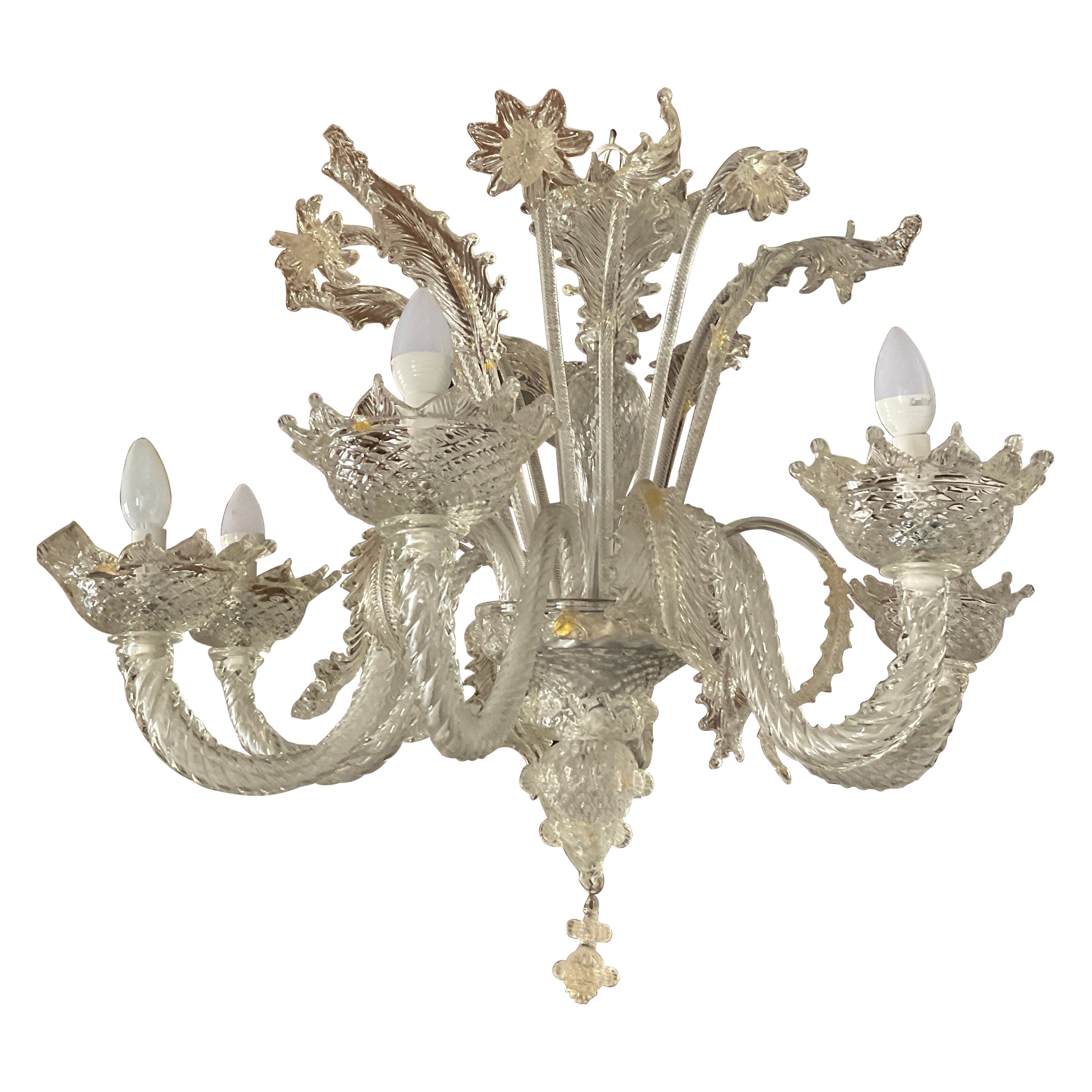 Italian Venetian Murano Gold Dusted 6 Arm Chandelier