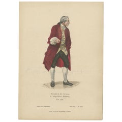 Antique Costume Print of Frederick the Great in Middle-Class Clothes, c.1880