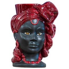 Goddess E15, Woman's Moorish Head, Handmade in Sicily Vase, Size M, Bichrome