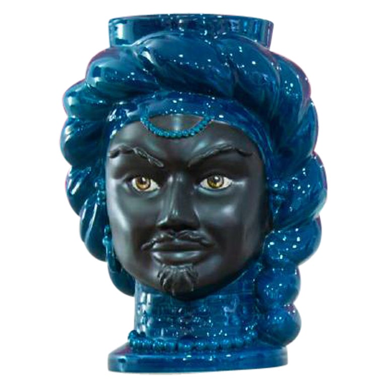 God E17, Man's Moorish Head, Handmade in Sicily, Luxury Vase, Size M, Bichrome