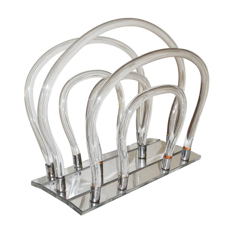 Waterfall Magazine Rack Dorothy Thorpe Hollywood Regency Lucite and Chrome Waterfall Magazine ...