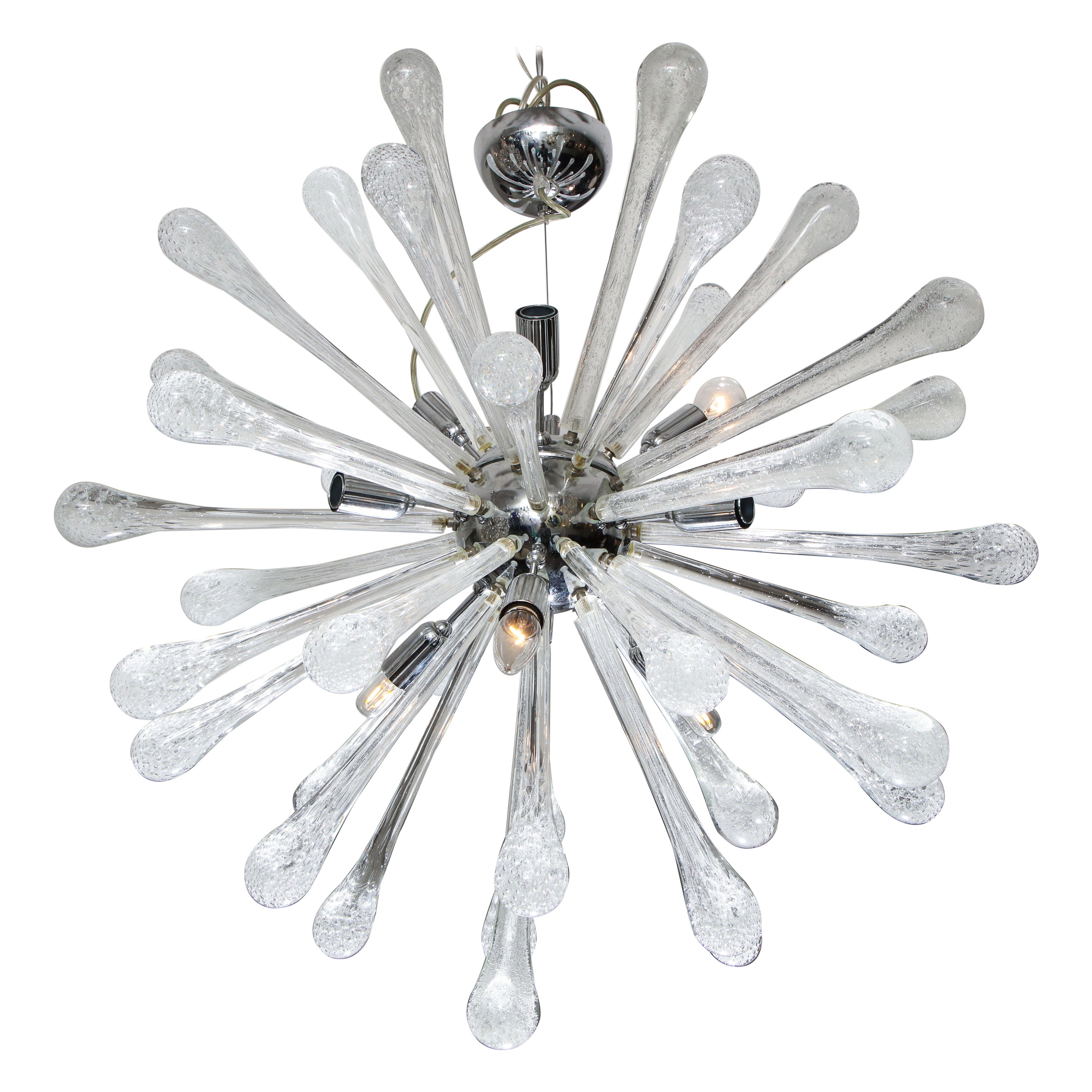 Seedy Clear Bubble Teardrop Murano Glass Sputnik Chandelier For Sale