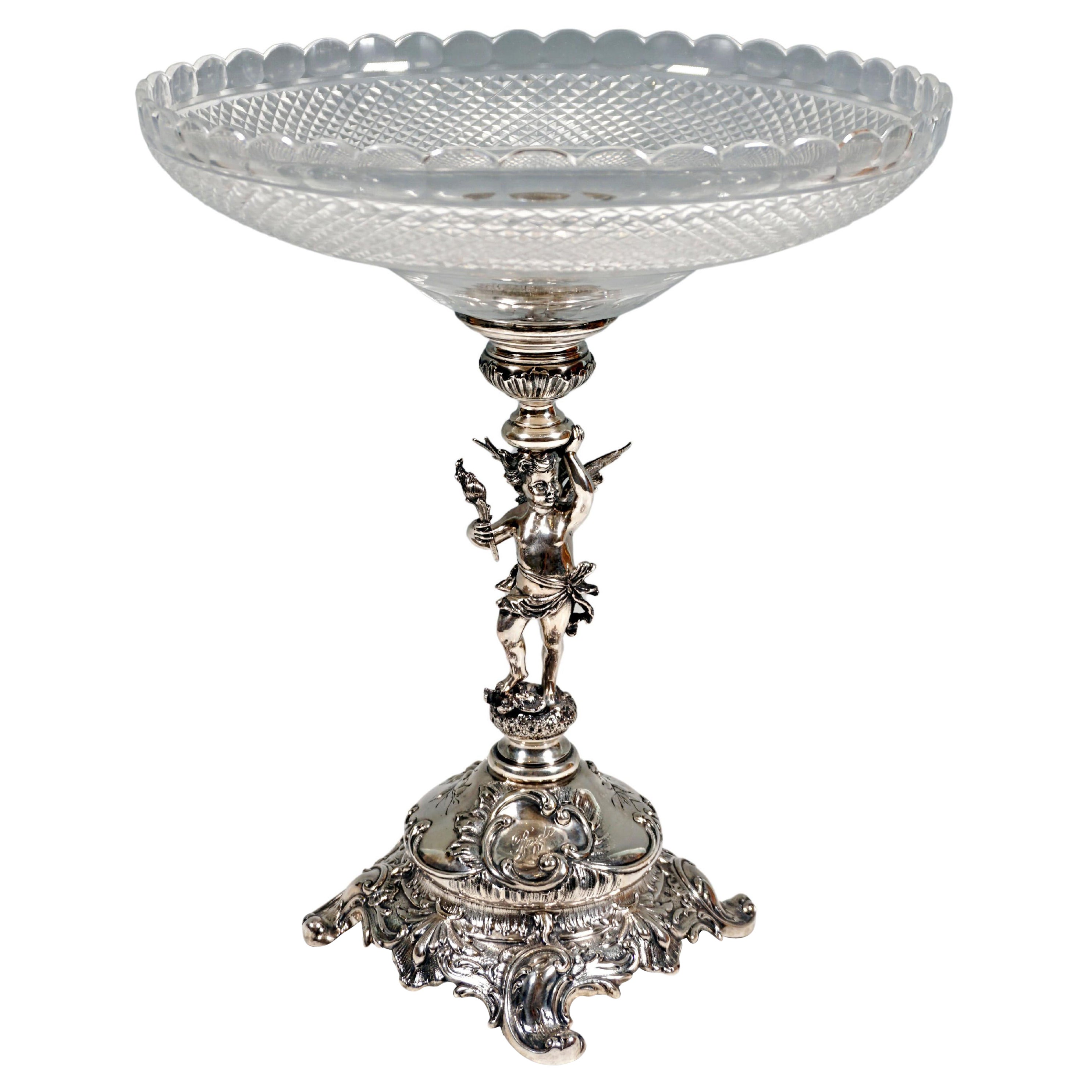 Art Nouveau Vienna Silver Centerpiece with Cupid as a Bowl Carrier, Around 1900