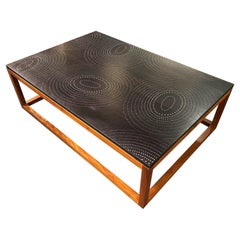 Peter Sandback Modernist Walnut Low Table with Concentric Circle Nail Inlay