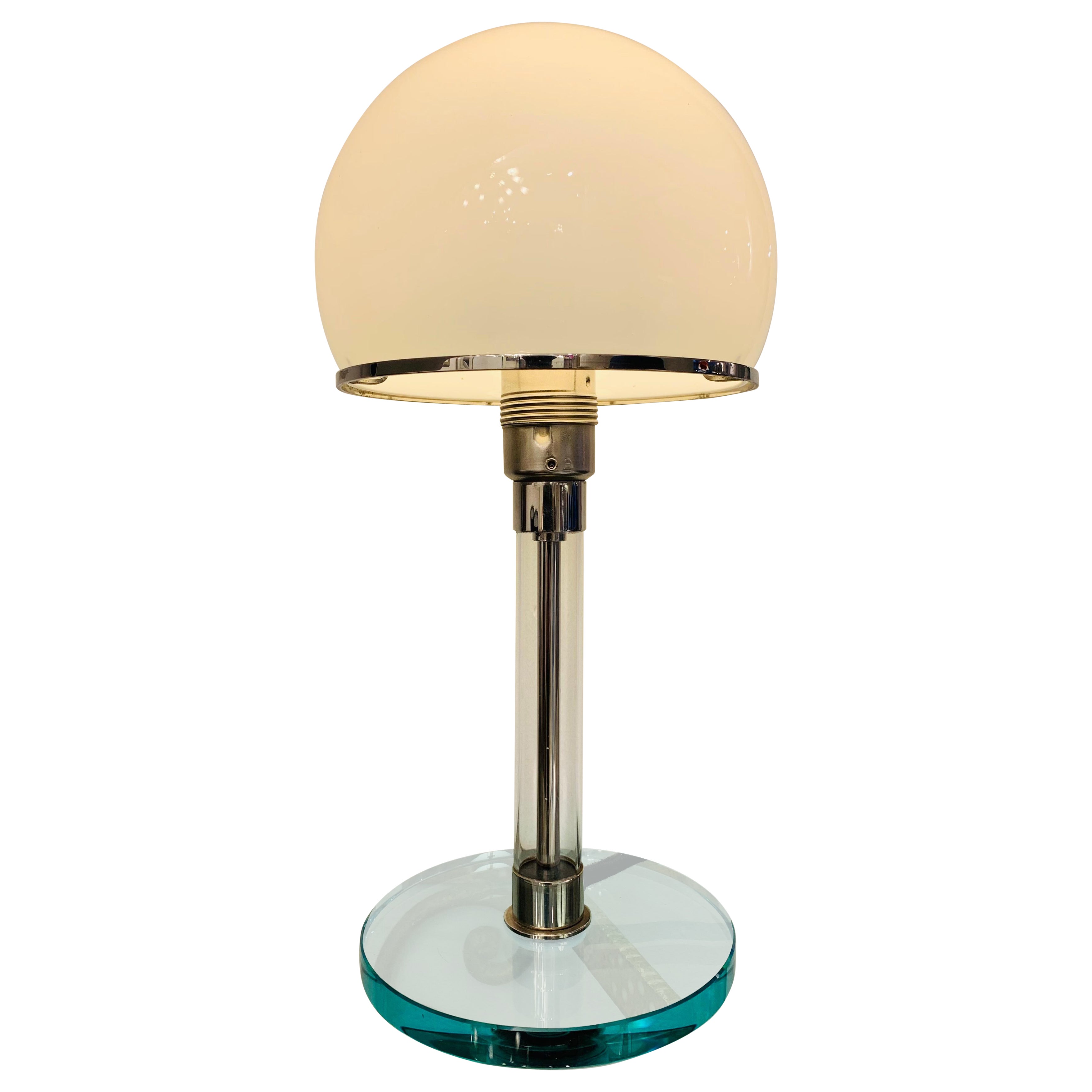 1970s German Wilhelm Wagenfeld WG 24 Opal Glass Domed Table Lamp for Tecnolumen