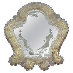 Italian Murano Clear and Light Golden Glass Etched Wall Mirror, circa 1950s