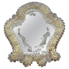 Retro Italian Murano Clear and Light Golden Glass Etched Wall Mirror, circa 1950s