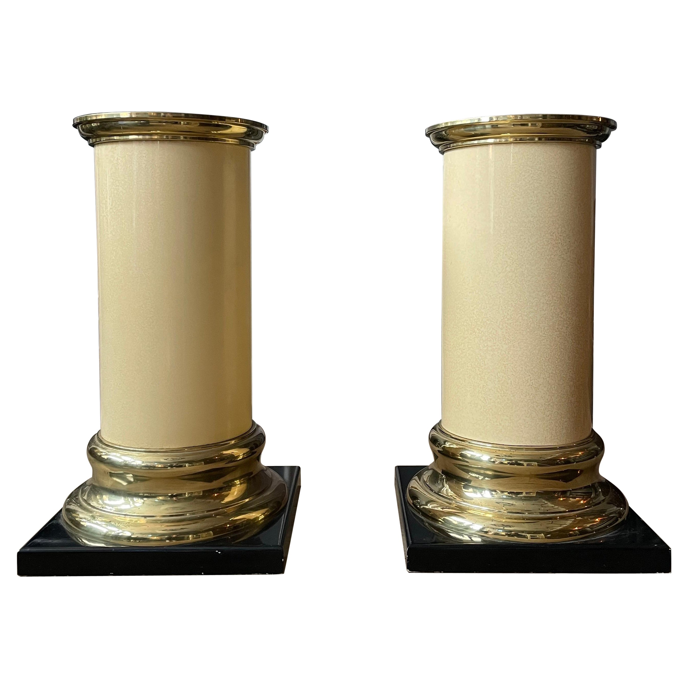 Pair of Lacquered and Brass Pedestals For Sale