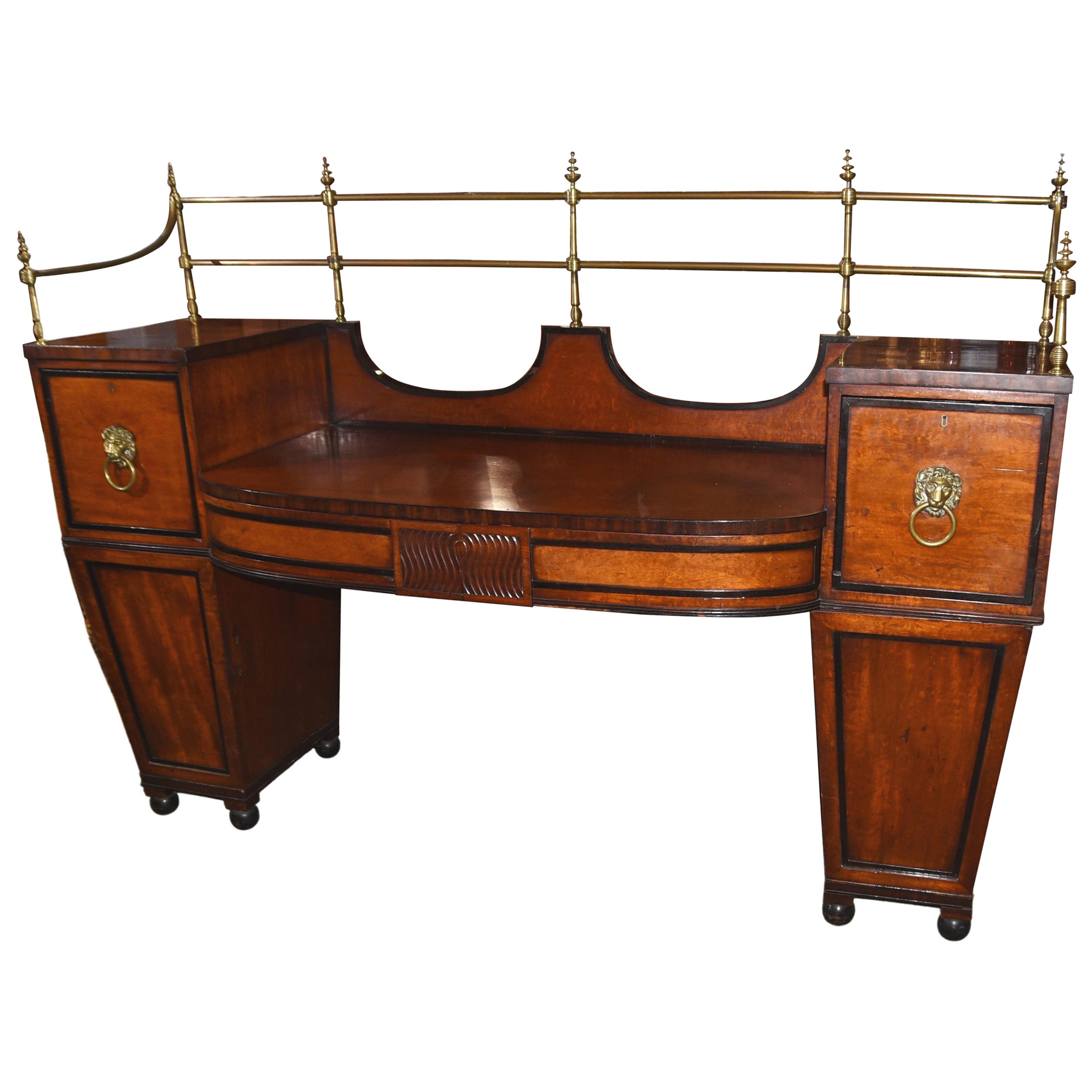 Antique Regency Sideboard, Satinwood Server Buffet Brass Gallery For Sale