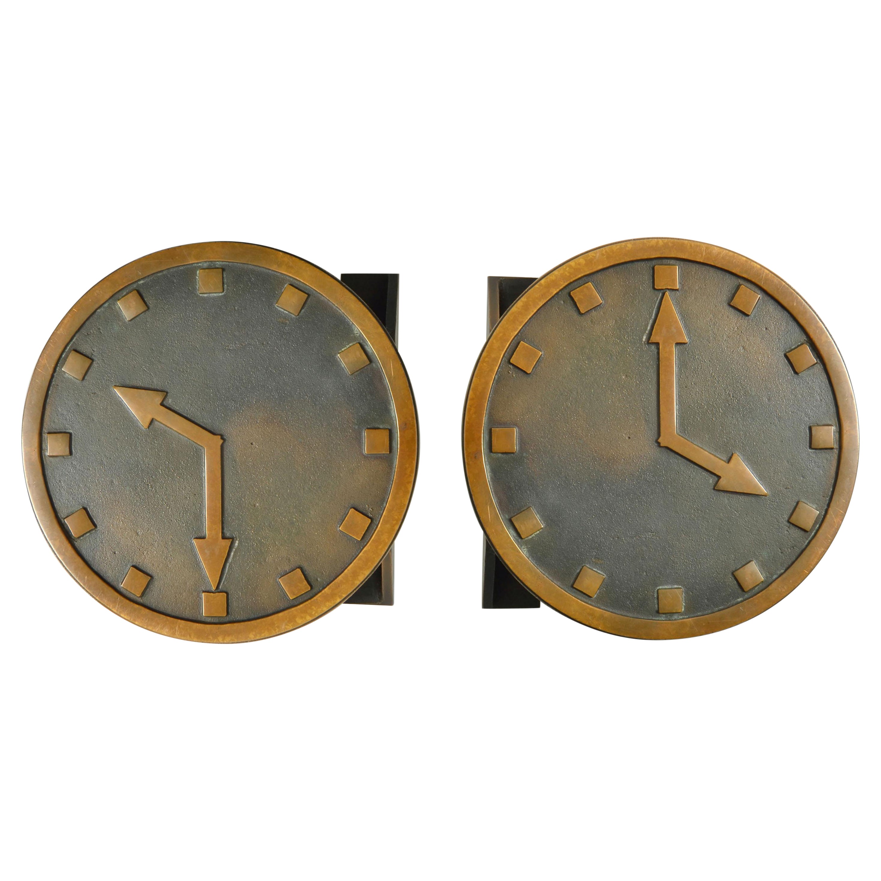 Pair of Bronze Push and Pull Door Handles as Clocks